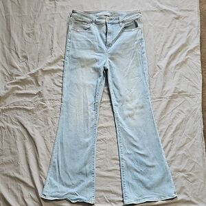 AEO Super High Rise Stretch Flare Light Blue Jeans Sz 12 Reg